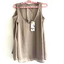 NWT Show me Your Mumu Blouse Sz L Silver Gray ColdShoulder BellSleeve Tunic $136