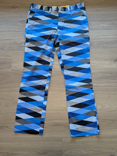 LOUDMOUTH Golfhose Herren 38 x 34 Blau Rauten Geometrisch Mehrfarbig