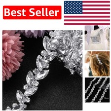 3 Yard Silver Rhinestone Applique Trim - Floral Embellishment for DIY Projects