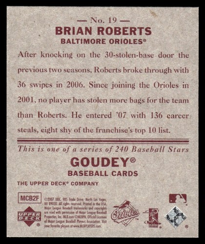 2007 Upper Deck Goudey Mini Red Backs Brian Roberts #19 - Picture 2 of 2