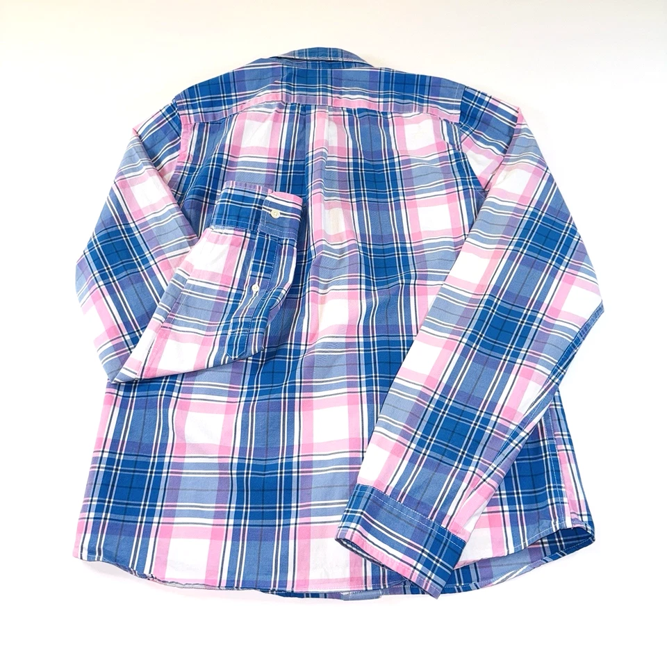 Abercrombie & Fitch Muscle Fit Flannel Shirt Men's XXL Blue Pink & White Plaid - Image 3 of 4