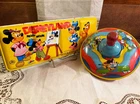 Vintage Disney Tin Litho Toy Top Chein & Disneyland Watercolor Paint Box 50s-60s