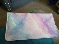 COLORFUL CHECKBOOK COVER HAS PLACE FOR PEN, CHECKS DUPLICATE OR STANDARD SIZE