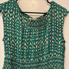 Maeve Anthropologie Dress Medium Green Peach Geometric Sleeveless Smocked Casual