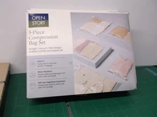 Open Story 5-Piece Compression Bag Set Water Repellant Vacuum-Free, Clear NEW
