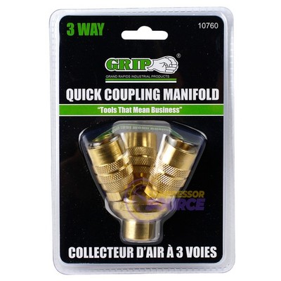 3 Way Air Hose Splitter Quick Coupler Manifold Air Inlet 1/4 Couplers Grip 10760