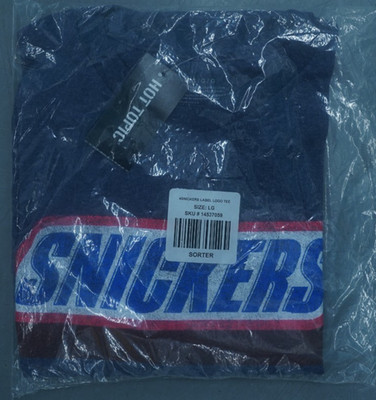 SNICKERS LABEL LOGO GRAPHIC T-SHIRT BLUE SIZE LARGE SEALED NEW WITH TAGS