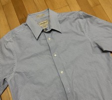Men's Eddie Bauer Dress Shirt Size M Diagonal Blue Striped Wrinkle Free