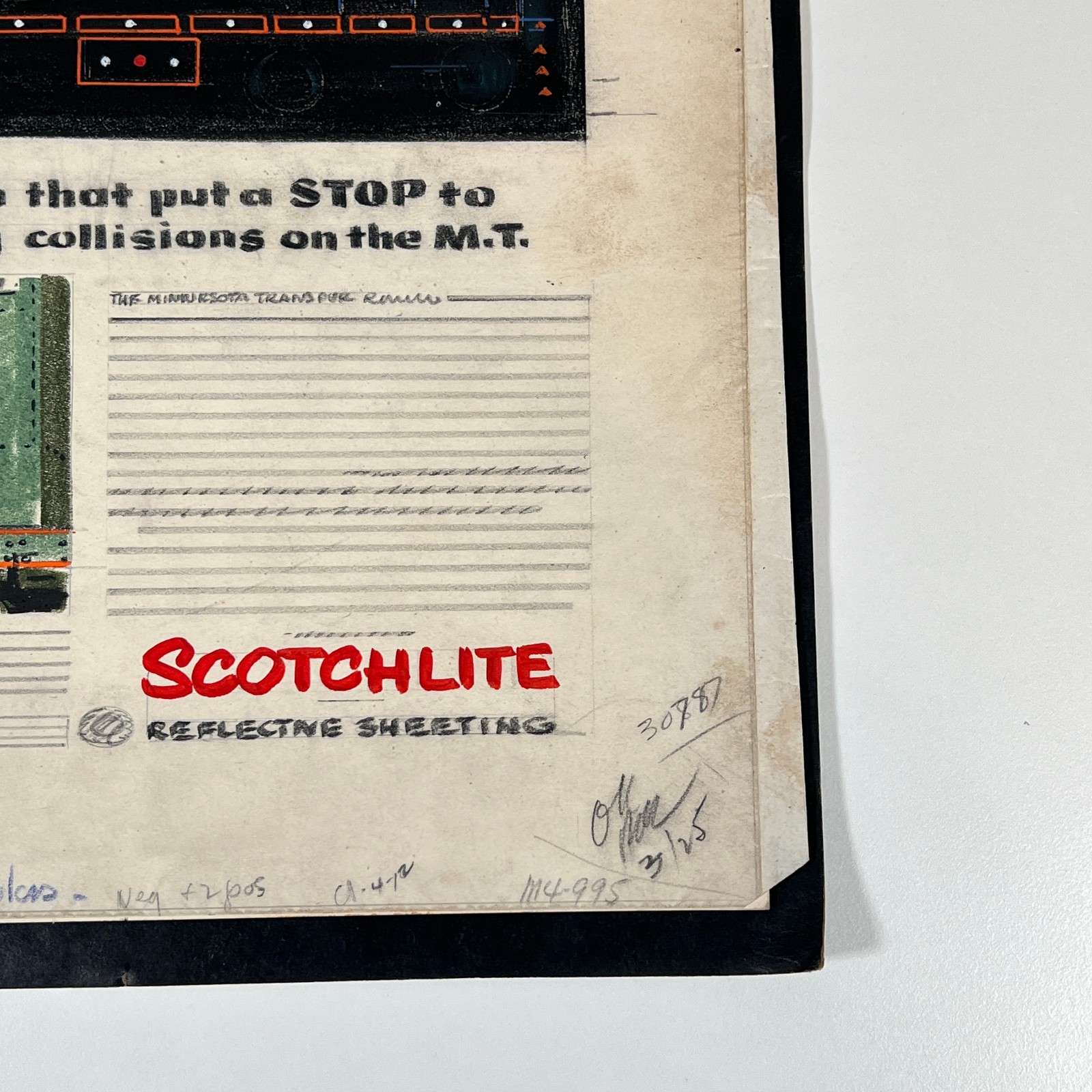 Original 1954 3M Scotchlite Railroad Ad Mockup Minnesota Transfer Ry #62 Art