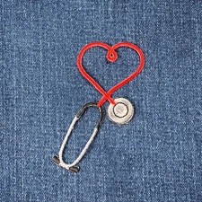 Stethoscope Heart Applique Patch - Embroidered Doctor Nurse Badge 2.75" Iron On