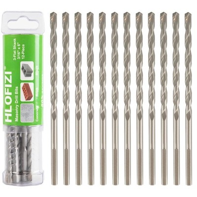 12 Pack 3/16'' x 6'' Masonry Drill Bits Carbide Tipped for Concrete, Brick, Stone