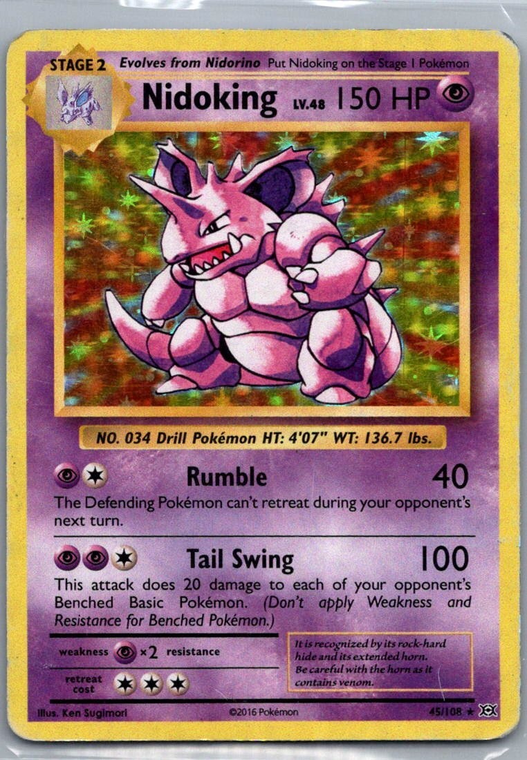 NIDOKING 45/108 -- Heavily Played -- HOLO RARE EVOLUTIONS POKEMON --