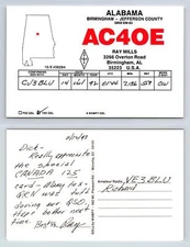 Ham Radio QSL QSO Postcard AC4OE, Birmingham, AL, USA