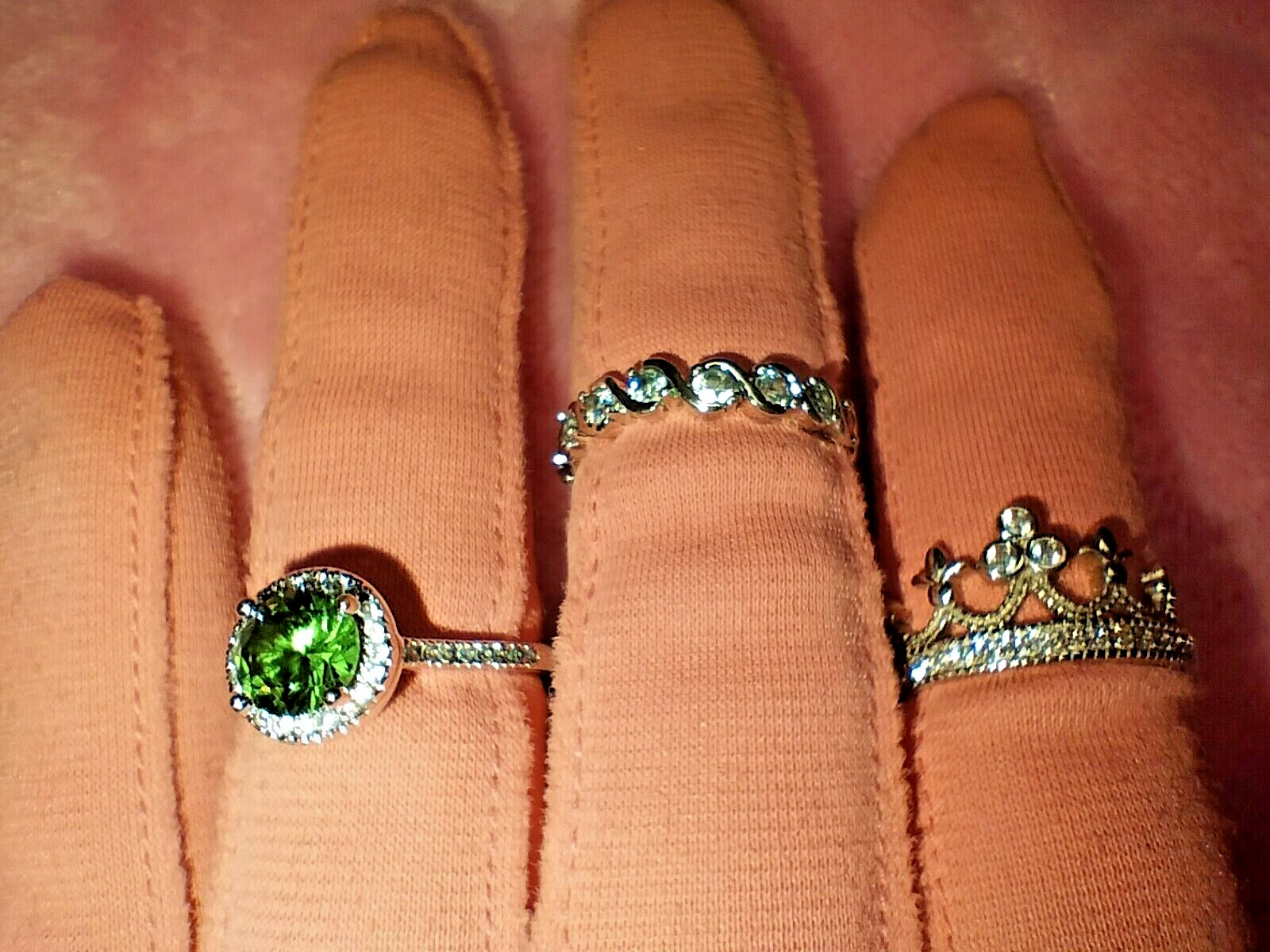 3 piece stackable ring set with green and clear c… - image 5