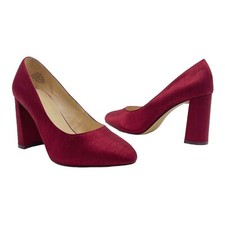 NINE WEST Womens 9.5 JAYVEE Satin Silk Pumps Chunky Block Heel RED NEW NWOB