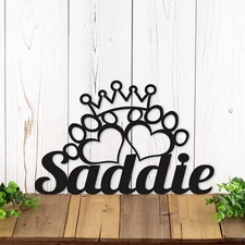 Personalized Dog or Cat Metal Name Sign with Heart Paws, Custom Princess Plaque