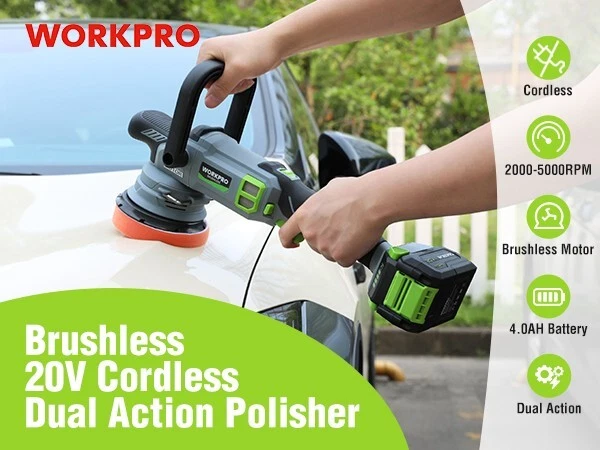 Kit pulidora tampón inalámbrica 20V sin escobillas doble acción 5000 RPM con batería de 4,0 Ah Foto 4 de 4