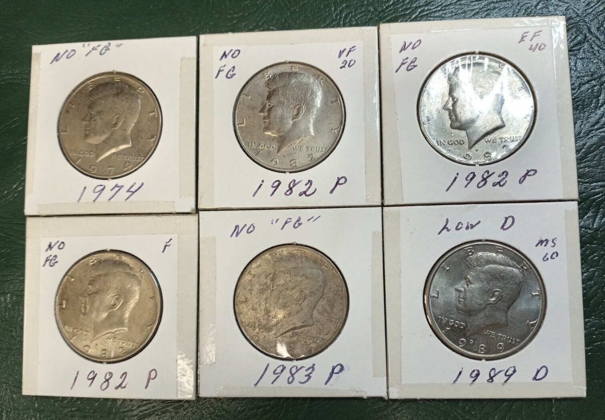 6 Coin Kennedy Half Dollar Lot - 5 No FG & 1 Low 