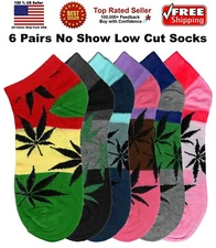 6 PAIRS Marijuana Weed Potleaf Cannabis Rasta Low Cut No Show Fashion Socks