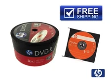 50-PACK 16X HP Logo Top Blank DVD-R DVDR Disc 4.7GB + 1 FREE HP-CD-RW Disc