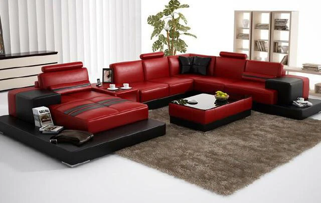 Luxury Red Corner U shape Couches Modern Living Room Furniture Big