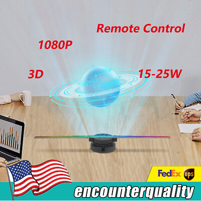 3D 1080P LED Holographic Fan Hologram Fan Projector Light RGB Sign Bar w/Control