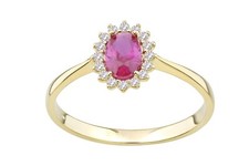 9ct Yellow Gold Ruby Cluster Ring Oval Shape Cz Stone by Citerna