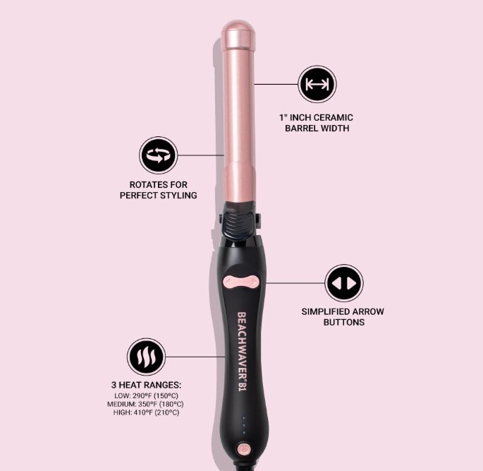 The Beachwaver Co. B1 Rotating Curling Iron - Easy-to-Use - Midnight Rose