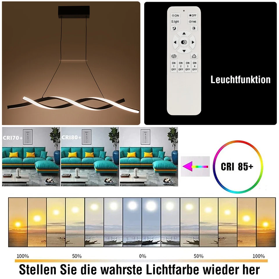 24W LED Pendelleuchte Dimmbar Hängelampe Esstisch Küchenlampe Pendellampe Licht - Bild 4 von 4