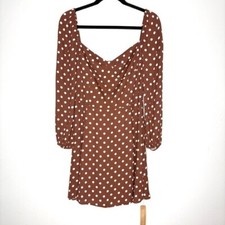 NWT Reformation Mochi Polka Dot Mini Dress Long Sleeve Sweetheart Brown Size 10