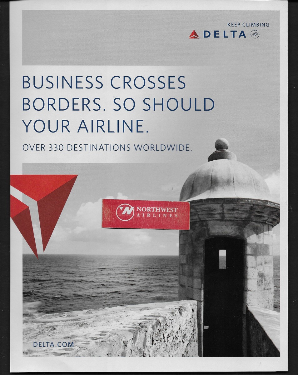 Anuncio Delta Airlines 2012 San Juan Puerto Rico y 330 destinos El Morro  Fort, image size:954x1200