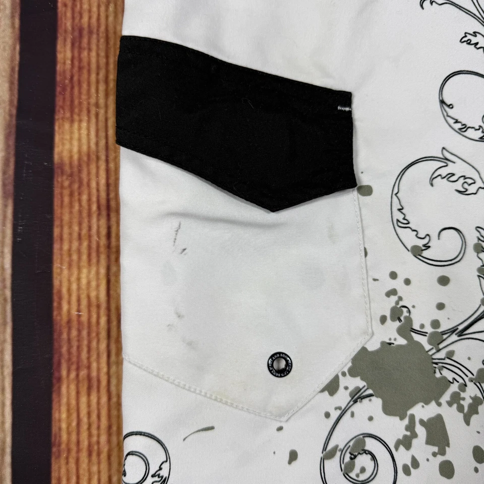 Maui & Sons Board Shorts Men 38 White Gold Black Plaid Graphic Floral Swim Surf - Imagem 3 de 4