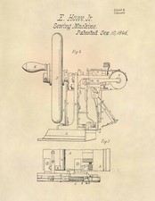 Primera máquina de coser vintage 1849 impresión artística patente de Estados Unidos - antigua boutique - 647