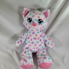 Build A Bear 17 WHITE CAT Stuffed Plush Pastel Hearts Sparkly Pink Ears Feet