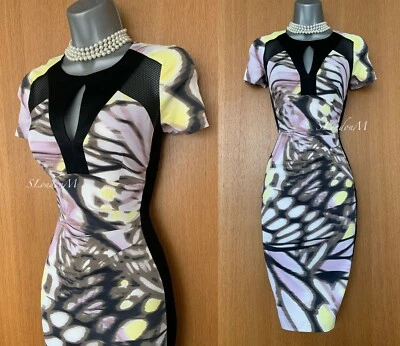 Karen Millen UK 8 Imprimé Géométrique Jersey Extensible & Maille Formel Crayon - Photo 1/4
