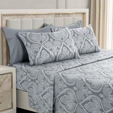 LUX D cor Paisley King Sheet Set, 6 PC Soft Microfiber Wrinkle Free Sheets - Lux