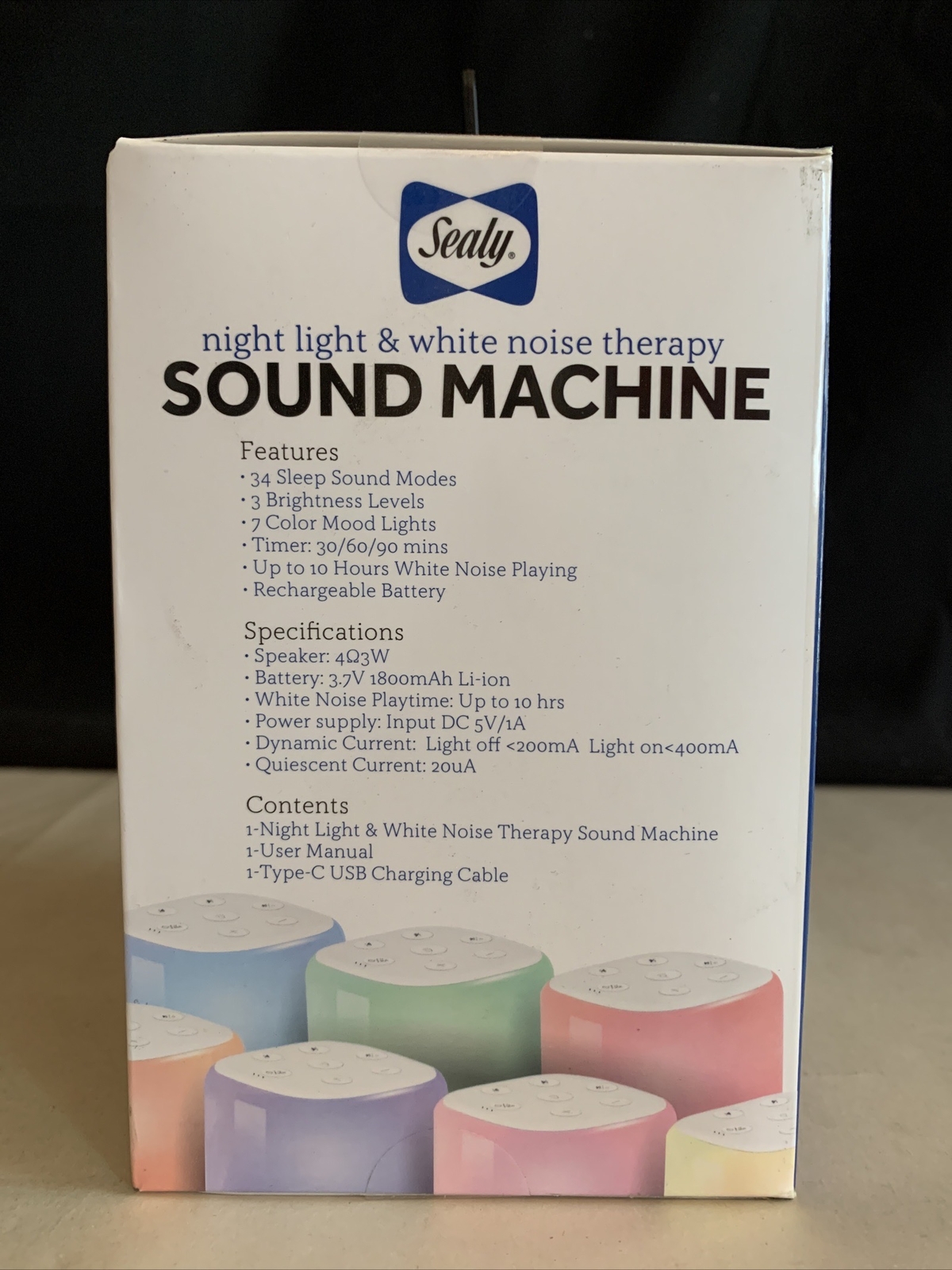 Sealy Sound Machine Night Light & White Noise Therapy Rechargeable