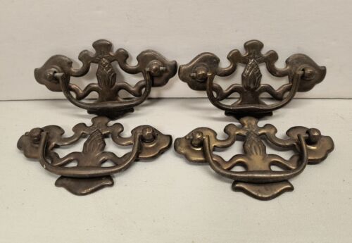 Lot Of 4 - Bassett Pineapple 1960s Drop Bail Pull Handles 3" Centers Aged Brass - Picture 1 of 5