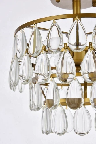 Crystal Tear Drop Flush Mount Ceiling 3 Light Brass Bathroom Bedroom Lighting - Picture 8 of 10