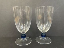 2 Mikasa Crystal MIC140 Iced Tea Glasses Goblets Stems w/ Fluted Blue Ball Stem