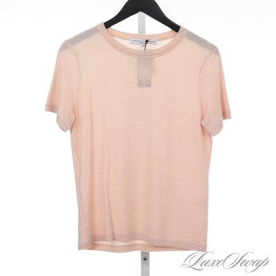 NWT $490 Carolina Herrera New York 100% Cashmere Blush Nude Knitted Tee Shirt L