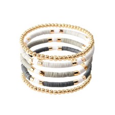 Surfer Heishi Clay Bead Bracelets for Women Bohemian Stackable Gold Beaded Stret