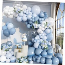 156pcs Dusty Blue Balloon Arch Kit Different Sizes Dusty Blue White Balloons