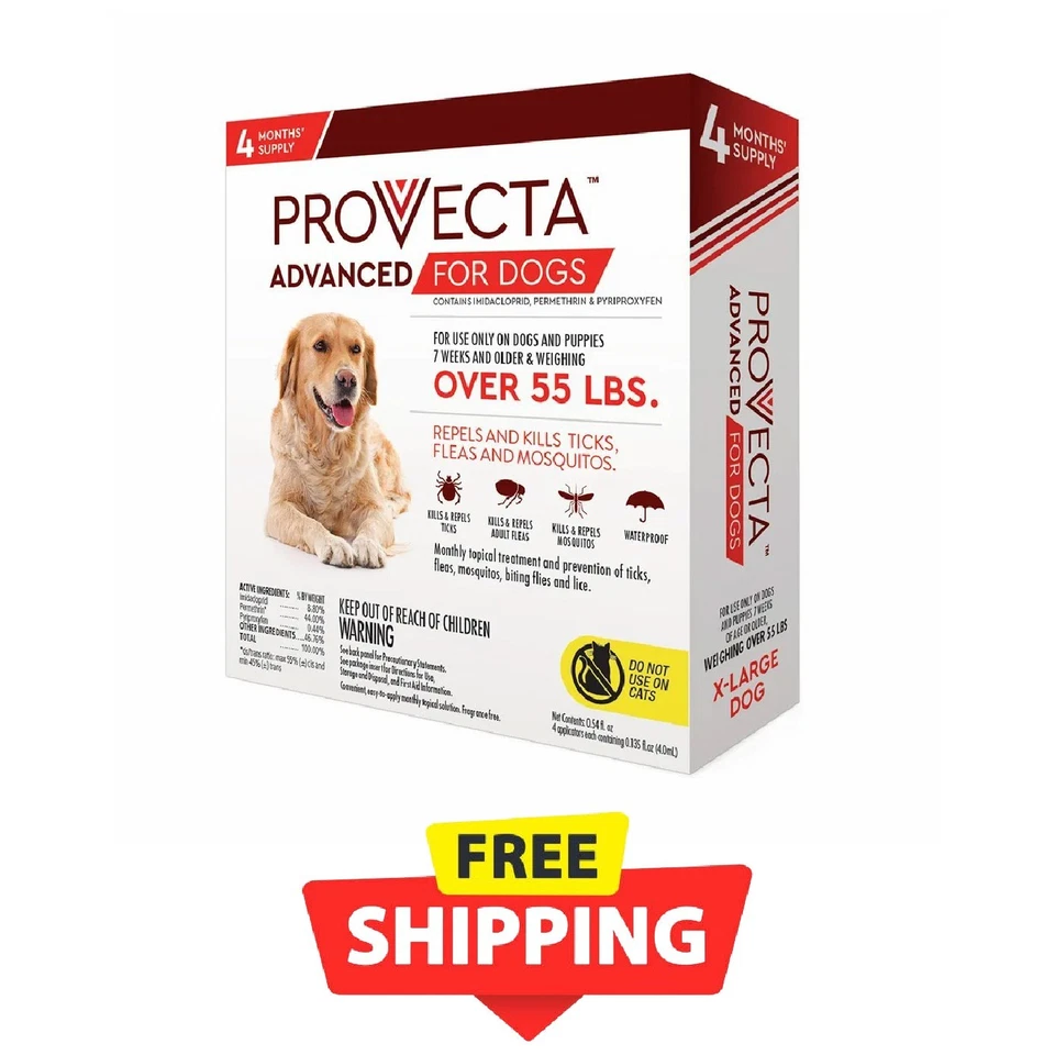 PROVECTA ADVANCED Flea & Tick Treatment for XL Dogs Over 55lbs 4 Month Supply