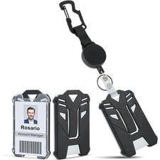 ID Badge Holder with Heavy Duty Retractable Clip, Carabiner Keychain ID Holder