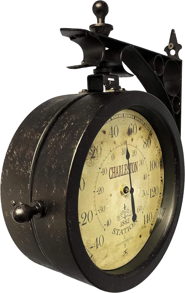 Infinity Instruments Charelston Metal Outdoor Clock, Waterproof Double Black  - Image 4 of 4