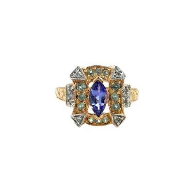 WB 14k Yellow Gold 0.43cttw Diamond 0.30cttw Chrysoberyl 0.47tcw Tanzanite Ring
