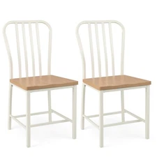 Dining Chairs Set of 2, Farmhouse Kitchen Chairs with Slat Back, Solid Metal ...