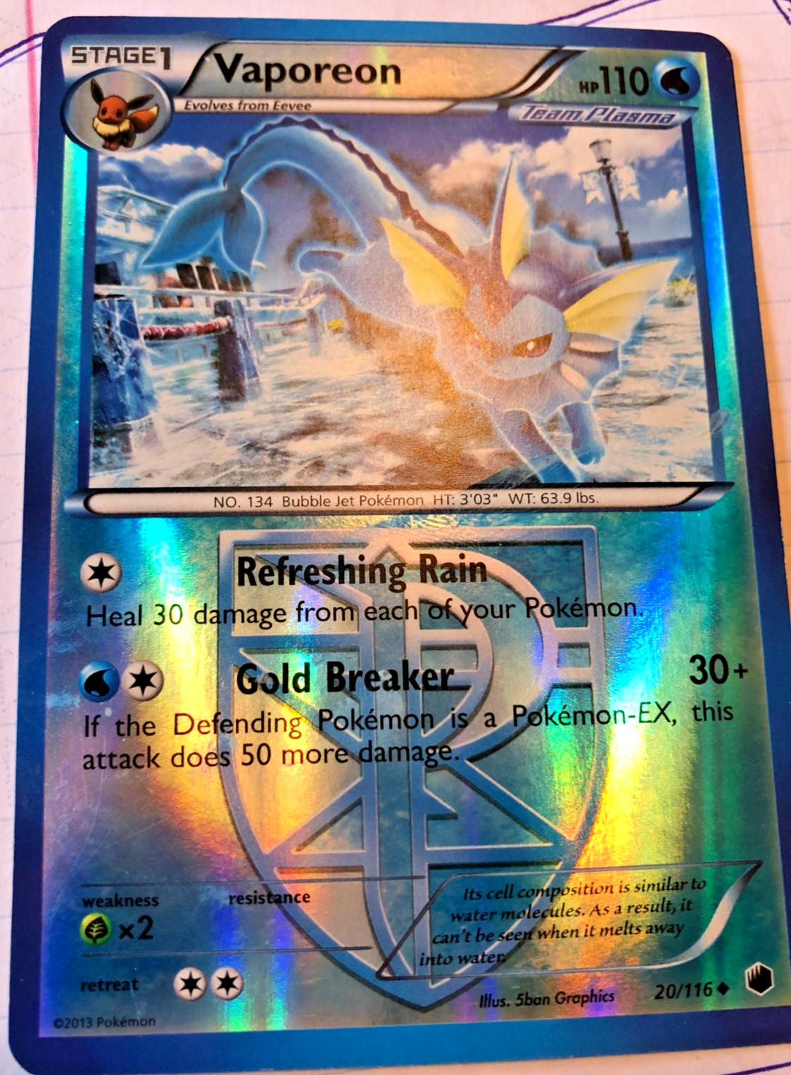Vaporeon (Team Plasma) 20/116 Plasma Freeze Reverse Holo Pokemon LP BG3