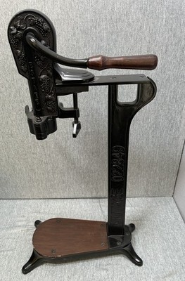 Rogar Estate Wine Bottle Opener Ornate Caste Iron Wood Stand Corkscrew